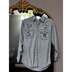 Vintage Acme LooneyTunes Characters Embroidered Denim Button Down Shirt Adult XS